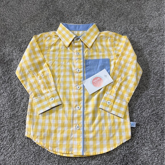 Rugged butts shirt boys 2T yellow white button down checkered plaid classic - Picture 1 of 9